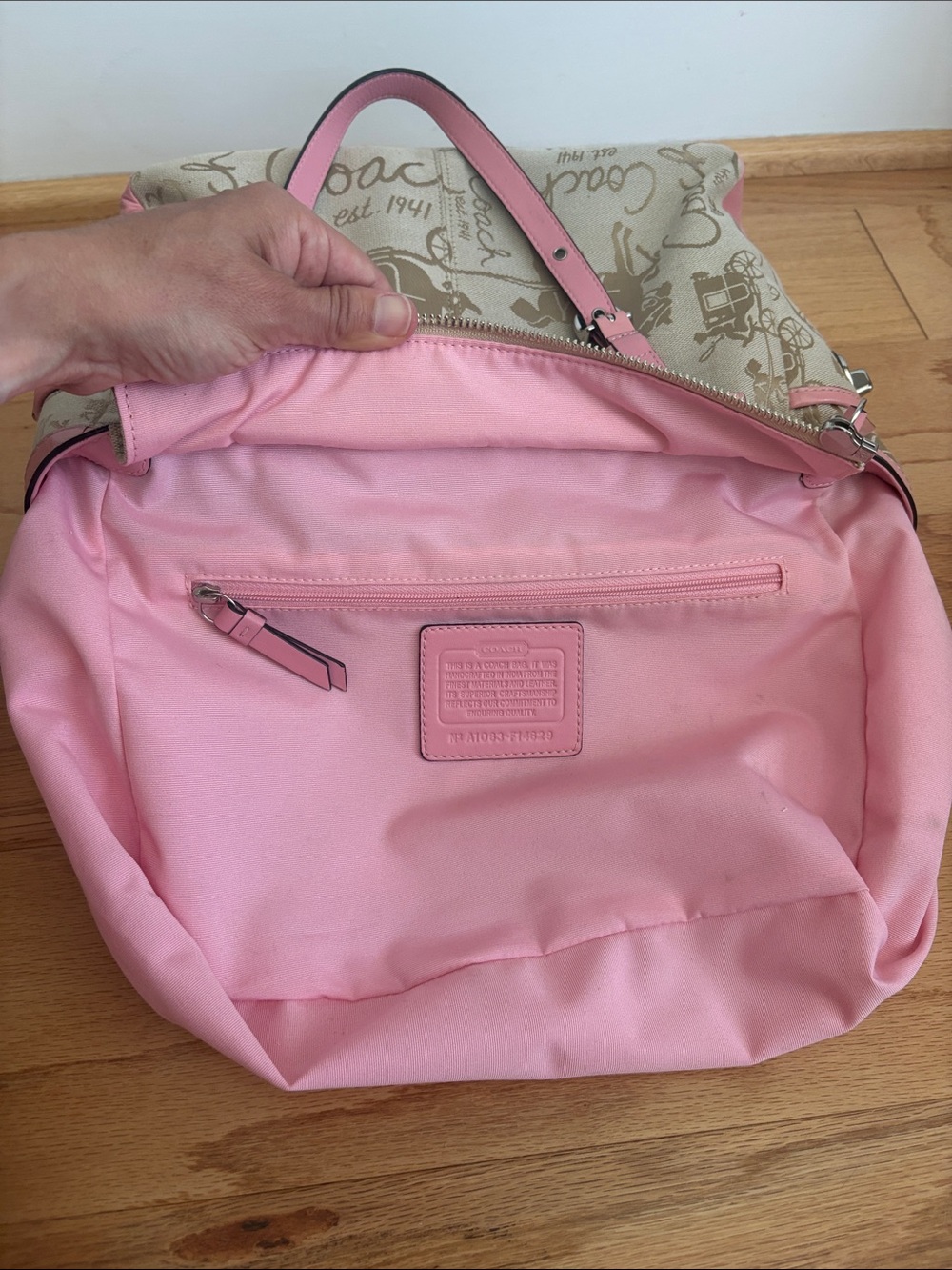 Coach Horse & Carriage Pleated Gallery Tote Pink Leather Khaki Y2K Shoulder Bag - Picture 13 of 17